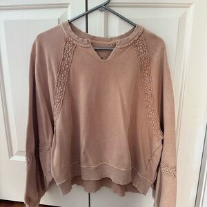 Aerie Tan Oh Hey Crochet crew neck pullover